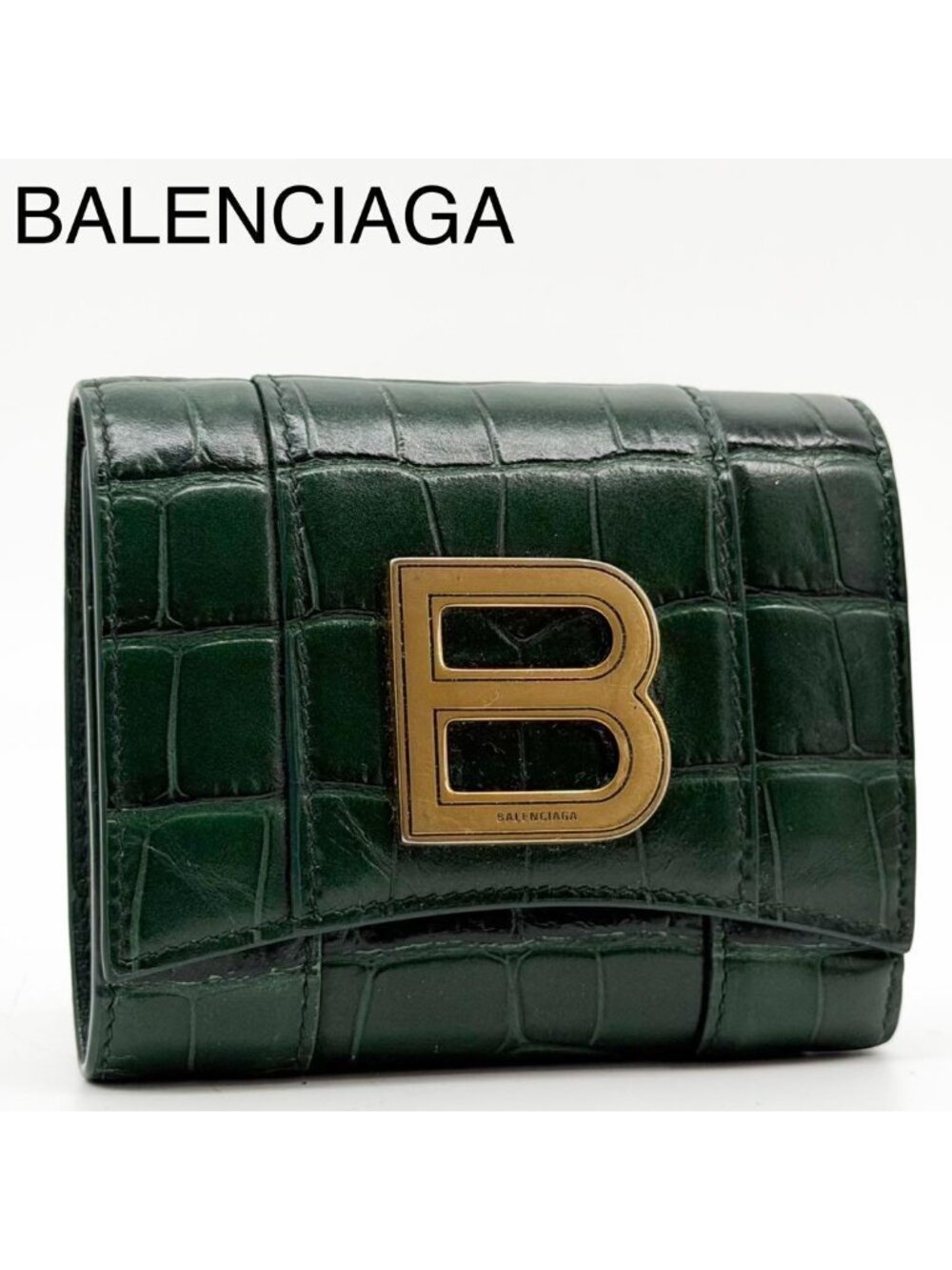 Balenciaga Hourglass Croc Compact Trifold B Logo Wallet
